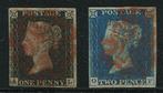 Groot-Brittannië 1840 - Penny black + two pence blue -, Postzegels en Munten, Gestempeld