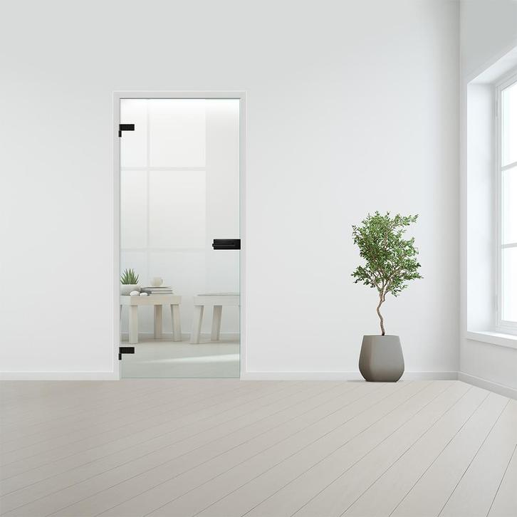 Glazen binnendeur voor opdek kozijn zwart beslag-Linksdraaie, Doe-het-zelf en Verbouw, Glas en Ramen, Nieuw, Ophalen of Verzenden