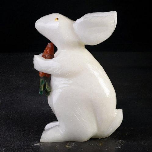 Het Witte Konijn - Gesneden witte kwarts - Hoogte: 125 mm -, Verzamelen, Mineralen en Fossielen