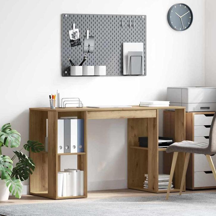 vidaXL Bureau met Opslag artisanaal eikenkleurig 130 x 50,5, Huis en Inrichting, Bureaus, Nieuw, Verzenden