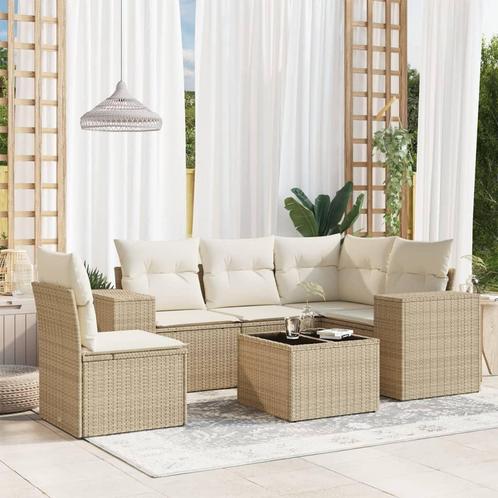 vidaXL 6-delige Loungeset met kussens poly rattan beige, Tuin en Terras, Tuinsets en Loungesets, Loungeset, Nieuw, Rotan, Verzenden