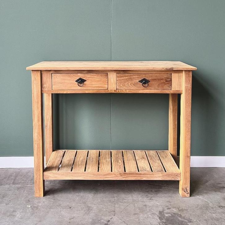 Klassieke sidetable teak| 80x40x100t/m200 (hxdxb)| v.a. €250, Huis en Inrichting, Tafels | Sidetables, 100 tot 150 cm, 25 tot 50 cm