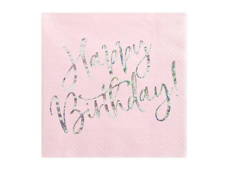Servetten Happy birthday Poederroze - 20 Stuks, Hobby en Vrije tijd, Feestartikelen, Nieuw, Ophalen of Verzenden