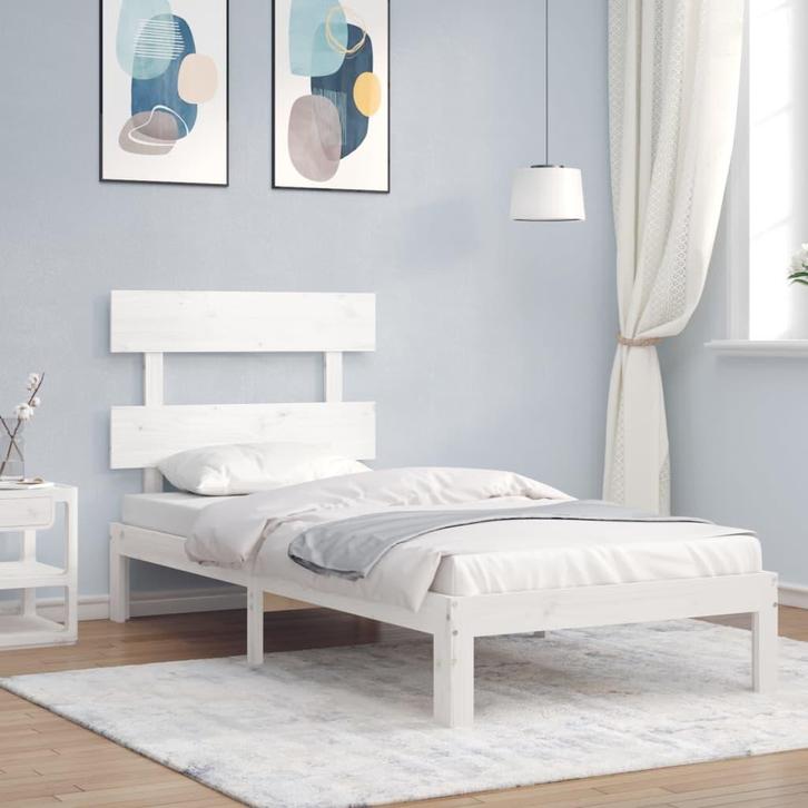 vidaXL Bedframe zonder matras massief grenenhout wit 90x200, Huis en Inrichting, Slaapkamer | Bedden, 90 cm, 200 cm, Wit, Eenpersoons