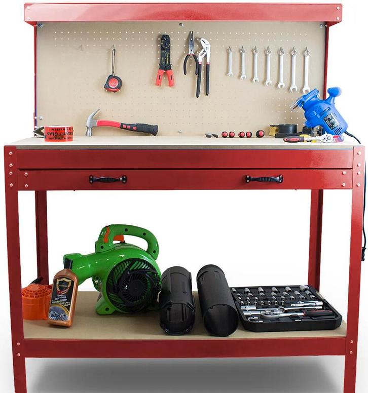 Werkbank Rood - Incl. Prikbord en Lade, Doe-het-zelf en Verbouw, Werkbanken, Nieuw, Verzenden