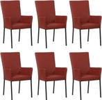 Set van 6 Rode leren moderne eetkamerstoelen - poot vierkant, Huis en Inrichting, Overige kleuren, Nieuw, Leer, Ophalen of Verzenden