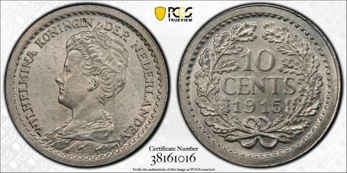 Koningin Wilhelmina 10 cent 1915 PCGS MS63 gecertificeerd, Postzegels en Munten, Munten | Nederland, Losse munt, Zilver, Verzenden