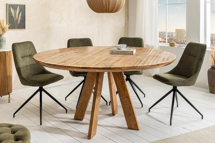 Ronde eettafel ART WOOD 120cm bruin massief mangohout -, Huis en Inrichting, Tafels | Eettafels, Ophalen of Verzenden