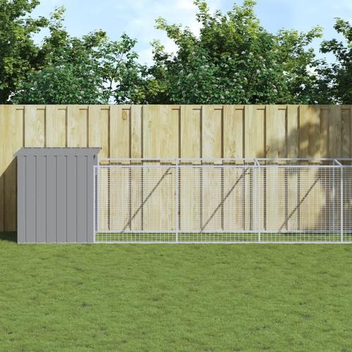 vidaXL Hondenhok met ren 110x813x110 cm staal lichtgrijs, Dieren en Toebehoren, Hondenhokken, Nieuw, Verzenden