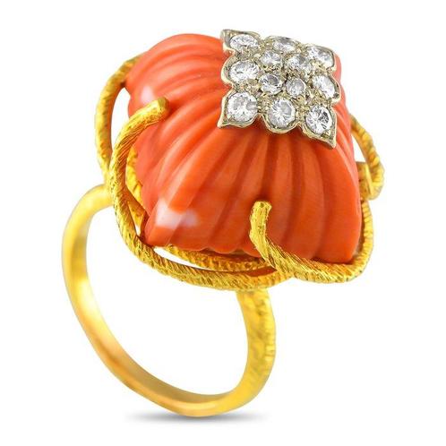Ring - 18 karaat Geel goud, 18K geelgoud ring met 0,37 ct, Sieraden, Tassen en Uiterlijk, Ringen