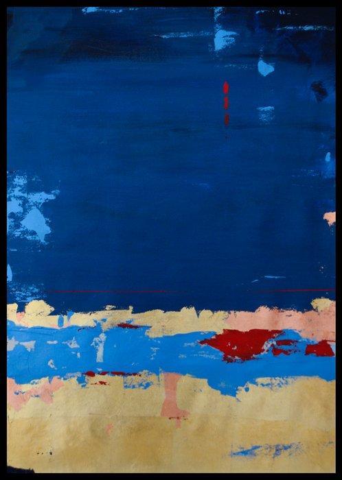 Briga - Composizione Astratta con Blu e Oro, Antiek en Kunst, Kunst | Schilderijen | Modern