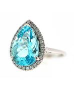 Ring - 14 karaat Witgoud - 4.04ct. tw. Aquamarijn - Diamant, Sieraden, Tassen en Uiterlijk, Ringen, Nieuw