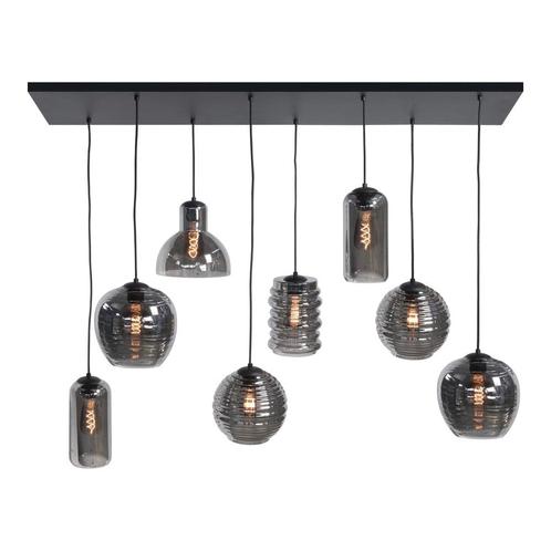 Hanglamp Glazen/Zwart | Smoked glas | 8 x E27 fitting, Huis en Inrichting, Lampen | Hanglampen, 75 cm of meer, Nieuw, Glas, Metaal