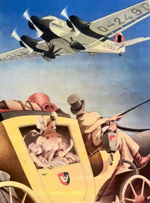 Jupp Wiertz - Lufthansa adverising and propaganda poster -, Antiek en Kunst, Antiek | Wandborden en Tegels