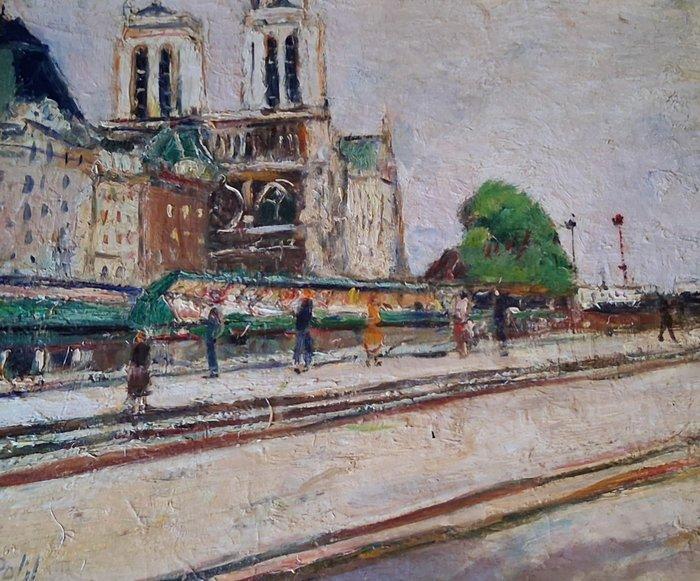 Paul Petit (1920 -2009) - Paris - Notre Dame et Bouquinistes, Antiek en Kunst, Kunst | Schilderijen | Klassiek