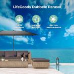 2dekans | LifeGoods Dubbele Parasol - 270x460cm - Waterdicht, Ophalen of Verzenden, Zo goed als nieuw