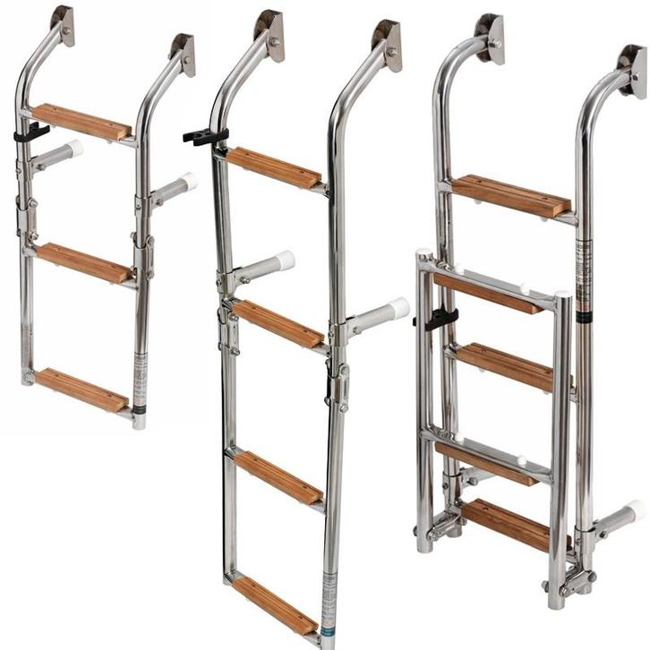 Zwemtrap Opklabaar RVS316 Met 3 Iroko Treden, Watersport en Boten, Bootonderdelen, Nieuw, Zeilboot of Motorboot, Ophalen of Verzenden