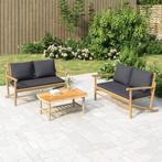 vidaXL 2-delige Loungeset met kussens bamboe donkergrijs, Tuin en Terras, Verzenden, Nieuw, Hout, Loungeset
