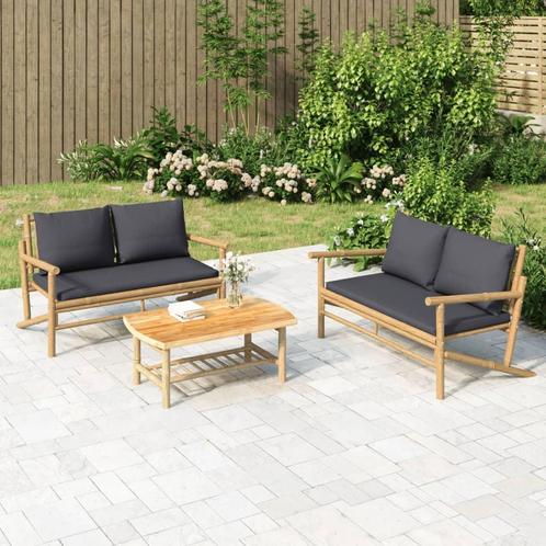 vidaXL 2-delige Loungeset met kussens bamboe donkergrijs, Tuin en Terras, Tuinsets en Loungesets, Loungeset, Nieuw, Hout, Verzenden