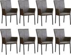Set van 8 Donkergrijze leren moderne eetkamerstoelen - poot, Huis en Inrichting, Stoelen, Overige kleuren, Nieuw, Leer, Ophalen of Verzenden