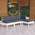 vidaXL 4-delige Loungeset met kussens grenenhout wit, Verzenden, Nieuw, 4 zitplaatsen, Loungeset