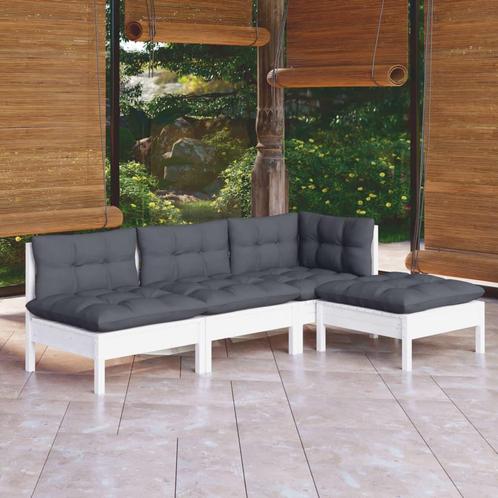 vidaXL 4-delige Loungeset met kussens grenenhout wit, Tuin en Terras, Tuinsets en Loungesets, Loungeset, Nieuw, 4 zitplaatsen