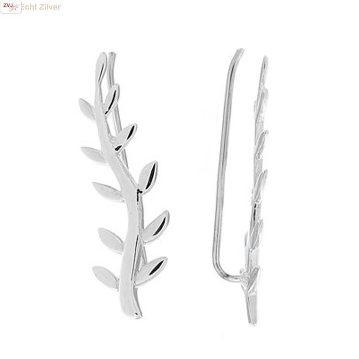 Zilveren takje met blaadjes oorklimmers, Sieraden, Tassen en Uiterlijk, Oorbellen, Nieuw, Verzenden