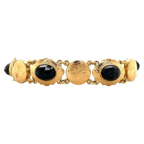 Gouden vintage bootjes armband met granaat 14 krt, Sieraden, Tassen en Uiterlijk, Armbanden, Nieuw, Ophalen of Verzenden