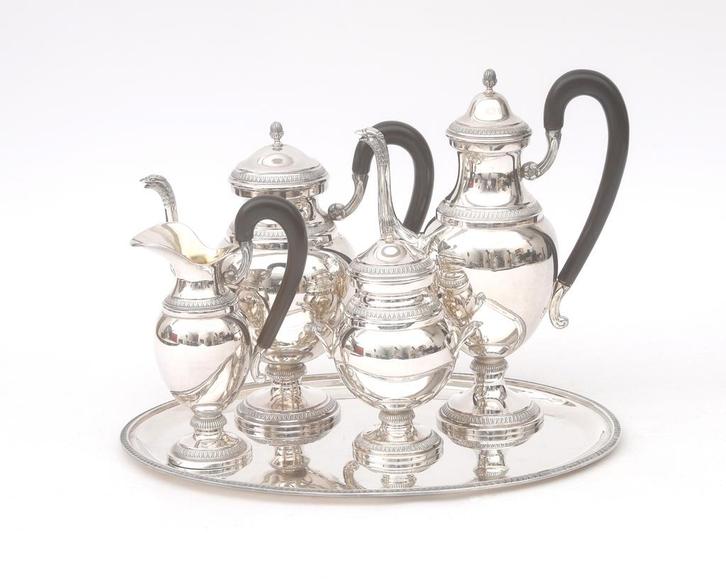 Vijfdelig zilveren koffie en theeservies, Italië, 20e eeuw, Antiek en Kunst, Antiek | Goud en Zilver