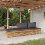 vidaXL 3-delige Loungeset met kussens massief teakhout, Verzenden, 3 zitplaatsen, Teakhout, Nieuw
