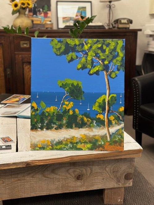 Jiel - Petit sentier aux genêts longeant la Grande Bleue, Antiek en Kunst, Kunst | Schilderijen | Modern