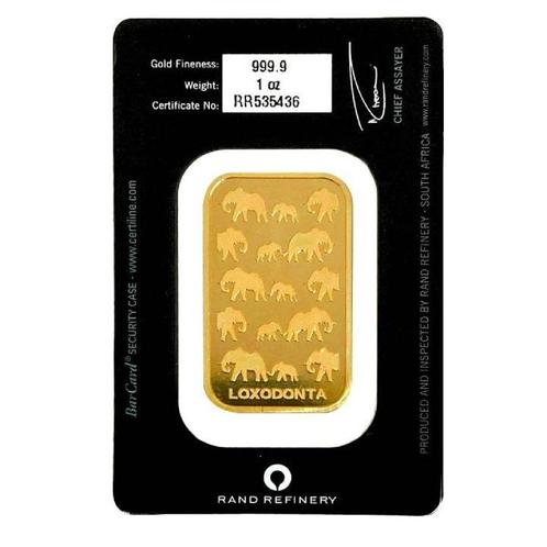 1 oz goudbaar Rand Refinery - Loxodonta Africana, Postzegels en Munten, Edelmetalen en Baren, Goud, Verzenden