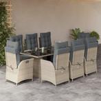 vidaXL 9-delige Tuinset met kussens poly rattan lichtgrijs, Nieuw, 8 zitplaatsen, Tuinset, Verzenden