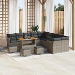 vidaXL 14-delige tuinset met kussens grijs poly riet acacia, Verzenden, Nieuw, Rotan, Tuinset