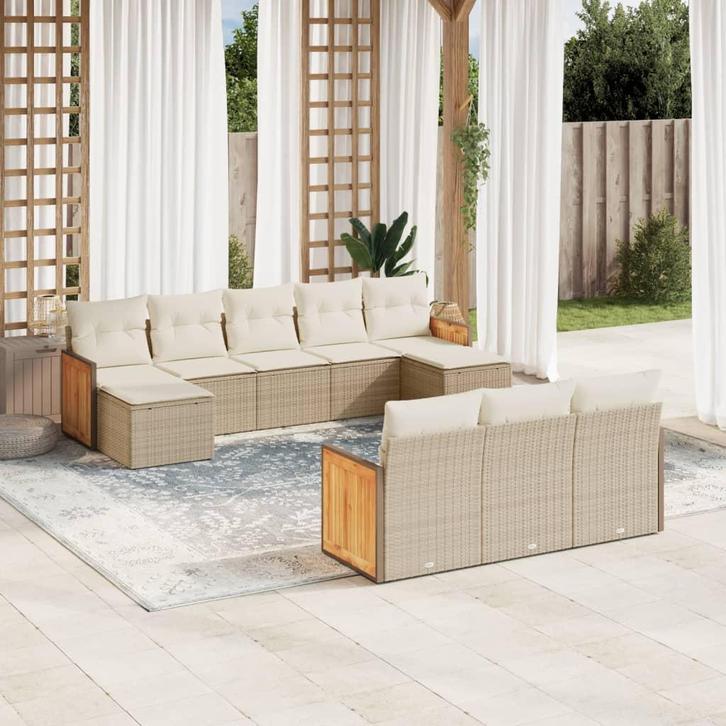 vidaXL 10-delige Loungeset met kussens poly rattan beige, Tuin en Terras, Tuinsets en Loungesets, Loungeset, Nieuw, Rotan, Verzenden