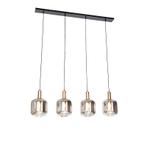 Design hanglamp zwart met goud en smoke glas 4-lichts -, Huis en Inrichting, Lampen | Hanglampen, Nieuw, Glas, Design, 75 cm of meer
