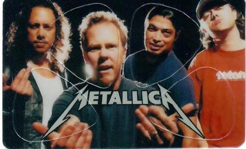 Metallica - Albums Pikcard met 4 plectrums off, merchandise, Verzamelen, Muziek, Artiesten en Beroemdheden, Instrument of Toebehoren
