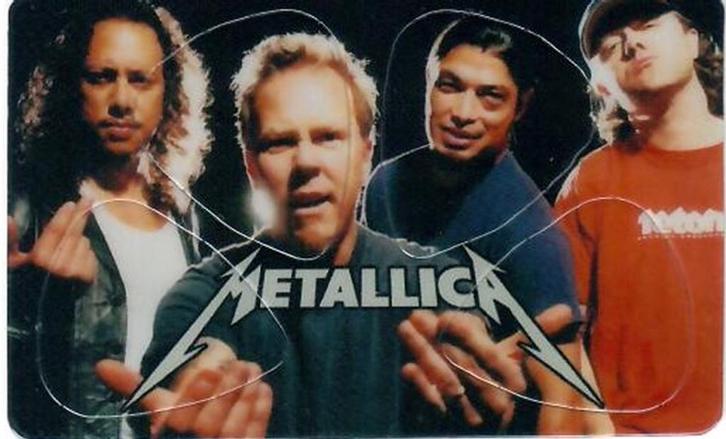 Metallica - Albums Pikcard met 4 plectrums off, merchandise, Verzamelen, Muziek, Artiesten en Beroemdheden, Instrument of Toebehoren