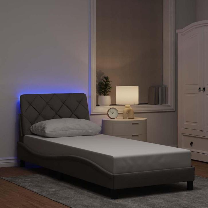 vidaXL Bedframe met LED zonder matras 80x200 cm stof taupe, Huis en Inrichting, Slaapkamer | Bedden, 80 cm, 200 cm, Eenpersoons