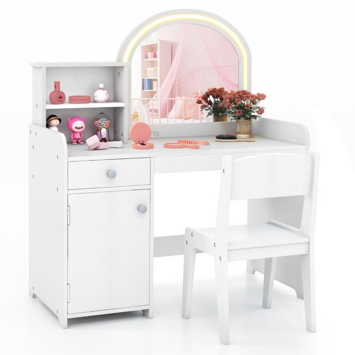 LIVSK Make-up Tafel Set voor Kinderen - Verlichte Acrylspieg, Kinderen en Baby's, Kinderkamer | Tafels en Stoelen, Nieuw, Verzenden