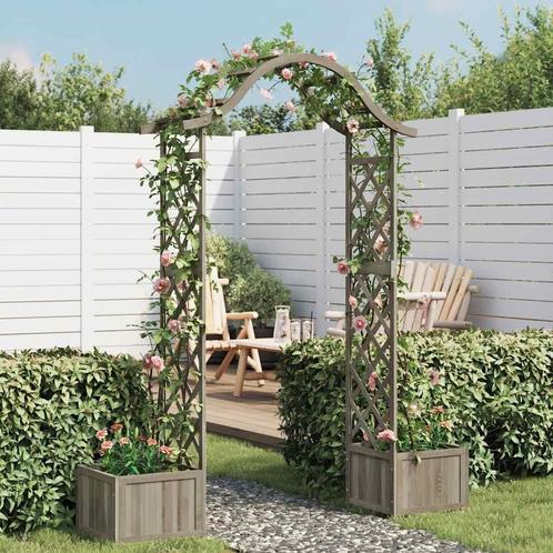vidaXL Pergola met plantenbak massief vurenhout grijs, Tuin en Terras, Palen, Balken en Planken, Nieuw, Verzenden