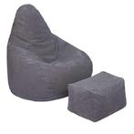 Highback Zitzak Stoel incl. Poef Corduroy Stof - Charcoal, Huis en Inrichting, Zitzakken, Verzenden, Nieuw