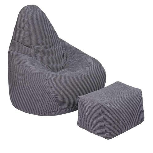 Highback Zitzak Stoel incl. Poef Corduroy Stof - Charcoal, Huis en Inrichting, Zitzakken, Verzenden