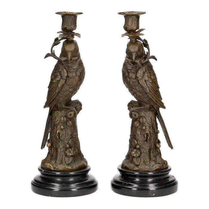 Kaarsenhouder (2) - Brons, Marmer - Parrots, Antiek en Kunst, Kunst | Designobjecten