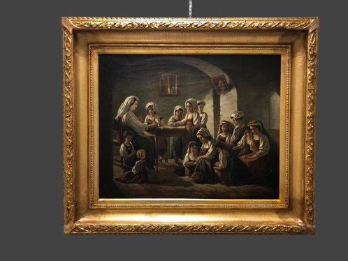 Italiaanse school (XIX) - Lezione allaperto con donne e, Antiek en Kunst, Kunst | Schilderijen | Klassiek