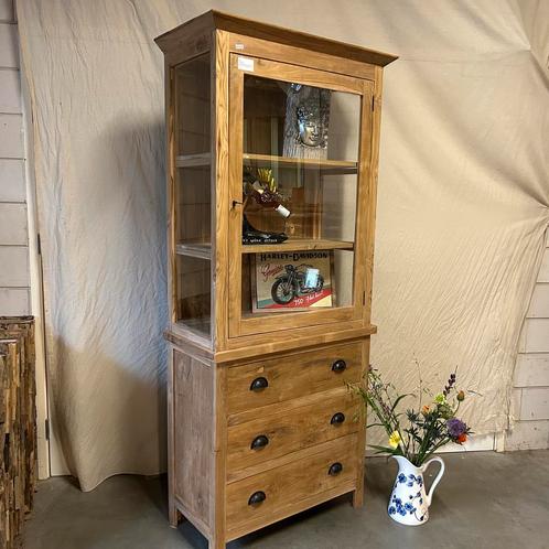 Buffetkast /Vitrinekast - teak - zijkant glas - TTM Wonen, Huis en Inrichting, Kasten | Buffetkasten, 25 tot 50 cm, Met lade(s)