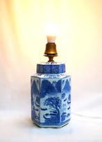 Lamp - Messing, Porselein - kobaltblauw handgeschilderd, Antiek en Kunst