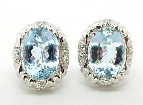 Oorbellen - 18 karaat Witgoud Aquamarijn - Diamant, Sieraden, Tassen en Uiterlijk, Oorbellen