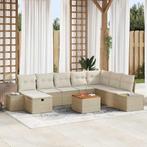 vidaXL 9-delige tuinset met kussens in beige poly rattan, Verzenden, Nieuw, Rotan, Tuinset