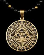 Zwarte obsidiaan ketting voor vrijmetselaars: Goddelijk oog, Antiek en Kunst